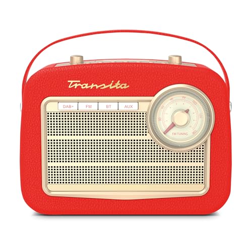 TechniSat Transita 130 - portables DAB+/UKW-Retroradio mit UKW Frequenzregler (Bluetooth-Audiostreaming, USB, Dot-Matrix LC-Display, Akku für bis zu 24 Stunden, Tragegriff, Kunstleder-Gehäuse) rot von TechniSat