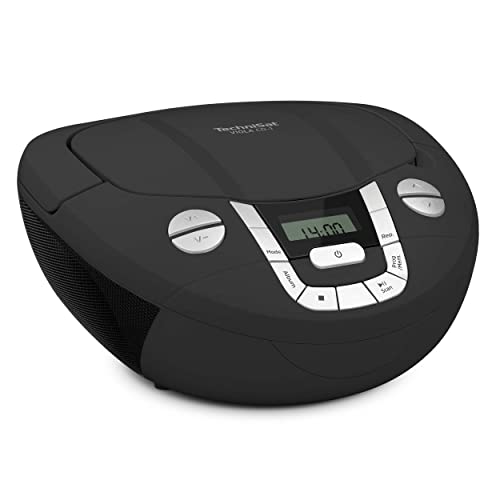 TechniSat Viola CD-1 - tragbarer Stereo CD-Player, Boombox mit praktischem Tragegriff (Radio für Kinder, UKW Radiotuner, Bluetooth-Empfang, 2 x 1 W RMS-Leistung, Netz- und Batteriebetrieb) schwarz von TechniSat