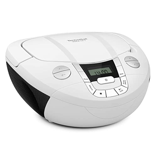 TechniSat Viola CD-1 - tragbarer Stereo CD-Player, Boombox mit praktischem Tragegriff (Radio für Kinder, UKW Radiotuner, Bluetooth-Empfang, 2 x 1 W RMS-Leistung, Netz- und Batteriebetrieb) weiß von TechniSat