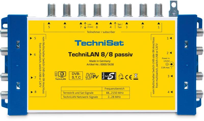 TechniLAN 8/8 Passiv Einschleusweiche blau/gelb von Technisat