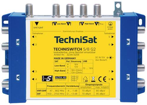 TechniSat Techniswitch 5/8 G2, DC-NT SAT Multischalter Eingänge (Multischalter): 5 (4 SAT/1 terrest von Technisat