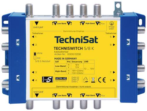 TechniSat Techniswitch 5/8 K, Kaskade SAT Multischalter Kaskade Eingänge (Multischalter): 5 (4 SAT/ von Technisat