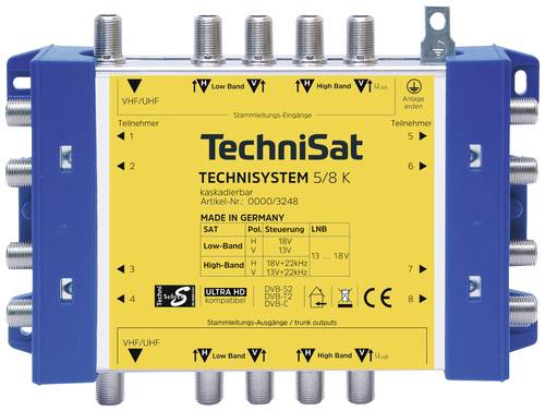 TechniSat Technisystem 5/8 K, Kaskade SAT Multischalter Kaskade Eingänge (Multischalter): 5 (4 SAT/ von Technisat