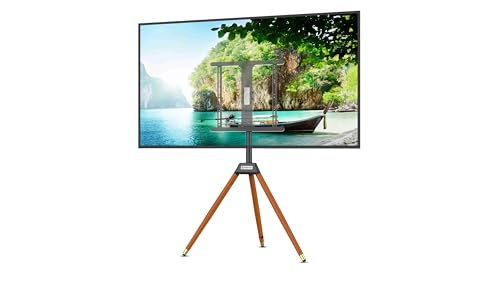 Technolenz | TV-Ständer aus Massivholz und Stahl, Ideal für Wohn- und Schlafzimmer, Büro oder Veranstaltungen | Höhenverstellbar und Drehbar, für TVs bis 60 | Dunkel, ohne Ablage von Technolenz