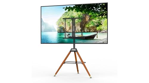 Technolenz | TV-Ständer aus Massivholz und Stahl, Ideal für Wohn- und Schlafzimmer, Büro oder Veranstaltungen | Höhenverstellbar und Drehbar, für TVs bis 60 | Dunkel, mit Ablage von Technolenz