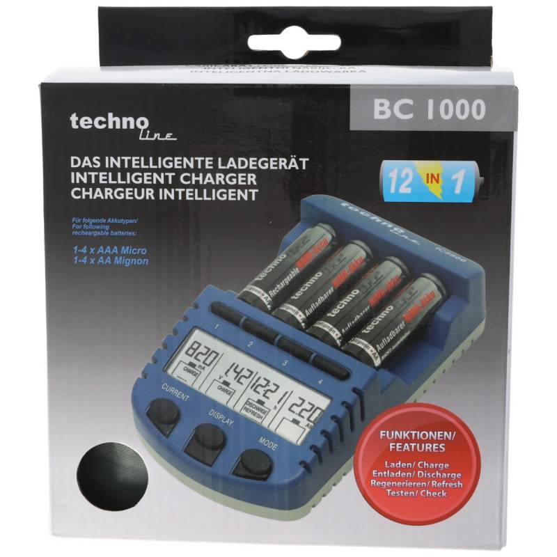 BC1000 Schnell-Ladegerät mit LCD-Display, Entladefunktion, Akku von Technoline