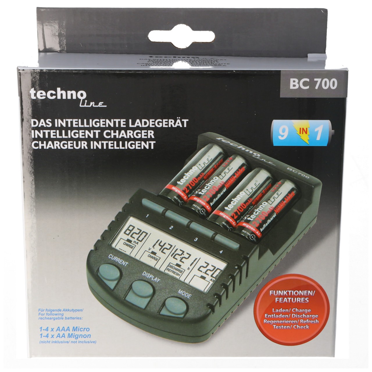 Schnell-Ladegerät BC 700 mit Entladefunktion und LCD-Display Schnell-Ladegerät BC 700 mit Entladefunktion und LCD-Display von Technoline
