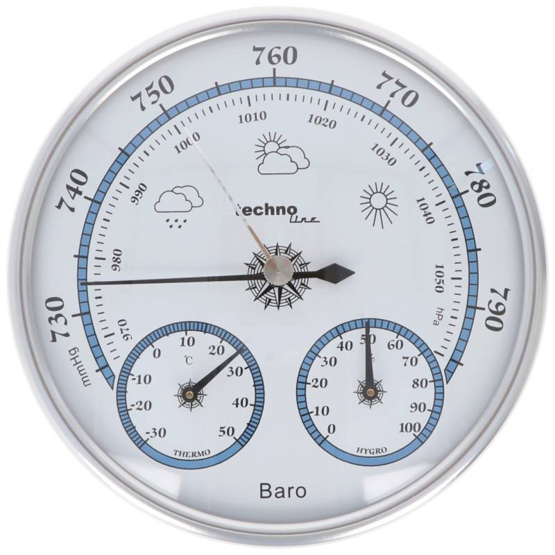 Technoline WA 3090 rundes BaroMeter mit Thermo-HygroMeter im Vintage-Design von Technoline