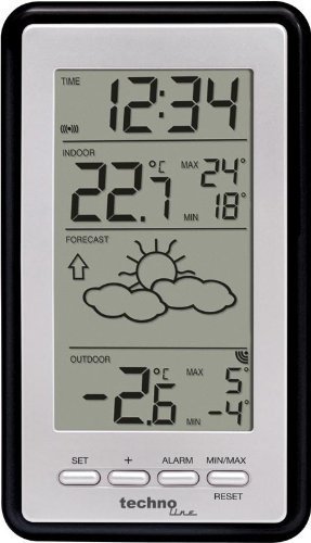 Technoline Wetterstation WS 9130 mit Vorhersage (schwarz-Silber mit Batterien) von Technoline