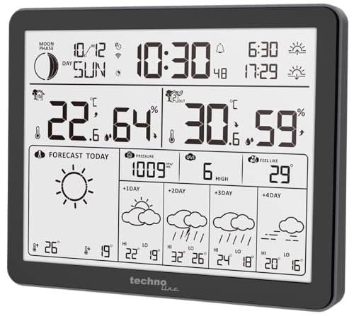 WD3000 - Wetterstation mit 4 Tage Wettervorhersage, Inklusive Außensender, Daten auf der Station und auf dem Handy (App direct weather) von Technoline