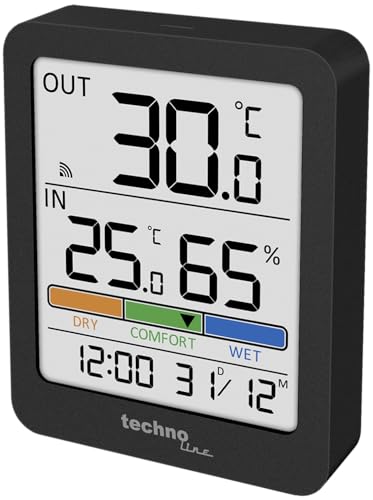 WS9488 Thermp-Hygrometer, Thermometer, mit Außentemperatur, Komfortanzeige, Luftfeuchte, Innentemperatur, Hintergrundbeleuchtung, Uhrzeit von Technoline