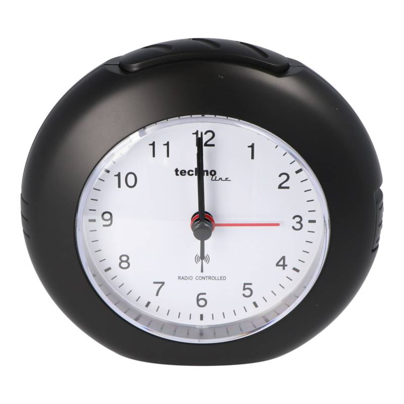 WT 757 Funkwecker schwarz mit Leuchtzeigern, Licht und Weckfunktion Snooze inkl. Batterie von Technoline