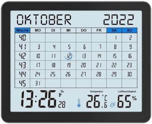 WT2600 Tischkalender, Temperaturanzeige, Luftfeuchteanzeige, Min/Max Anzeige, 17 x 14 cm, schwarz von Technoline