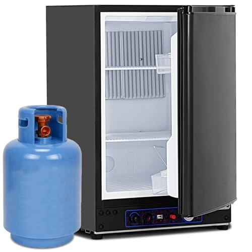 Techomey Camping Kühlschrank Gas 60L, Kühlschrank Gas 12V 230V, Leiser Absorber Kühlschrank Gas, Wohnwagen Kühlschrank für Wohnmobil, Caravan, Reise und Outdoor, Umkehrbare Tür, Schwarz von Techomey