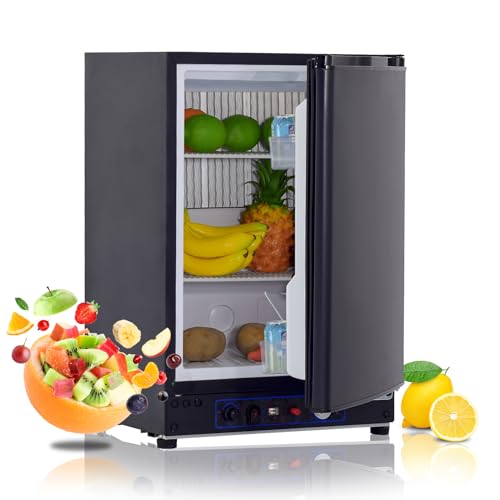 Techomey Kühlschrank Gas 12V 230V 60L, Gas Kühlschrank mit Umkehrbare Tür, Camping Kühlschrank Gas, Leiser Absorber Kühlschrank für Wohnmobil, Caravan, Reise und Outdoor, Schwarz von Techomey
