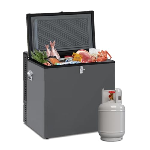 Techomey Gas Gefrierschrank, 70L, Gefrierschrank Gas 12V 230V, Tiefkühlschrank für Garage, Haus, Chalet, Hütte, Ferienhaus, Wohnmobil, Schwarz von Techomey
