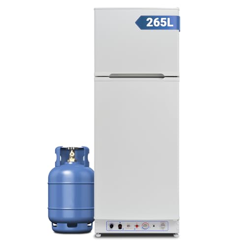 Techomey Gas Kühlschrank 265L, Kühlschrank mit Gefrierfach, Camping Kühlschrank Gas/230V, Kühl-Gefrier-Kombinationen für Haus Ferienwohnung Chalet Mobilheim, Weiß von Techomey