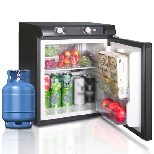 Techomey Gas Kühlschrank 40L, Camping Kühlschrank Gas 12V 230V, Leiser Absorber Kühlschrank Gas für Camping, Wohnmobil, LKW, Auto, Schwarz von Techomey
