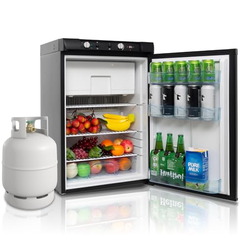 Techomey Gas Kühlschrank mit Gefrierfach, 100L, Kühlschrank 12V 230V Gas, Camping Kühlschrank Gas für Wohnmobil, Wohnwagen, Haus, Ferienwohnung, Mobilheim, Schwarz Techomey Gas Kühlschrank mit Gefrierfach, 100L, Kühlschrank 12V 230V Gas, Camping Kühlschrank Gas für Wohnmobil, Wohnwagen, Haus, Ferienwohnung, Mobilheim, Schwarz von Techomey