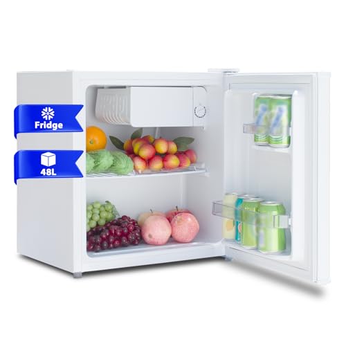 Techomey Mini Kühlschrank, 48L, Kühlschrank Klein 220-240V, Umkehrbare Tür, Kompressor Kühlschrank Mini für Haus, Büro, Schlafzimmer und Ferienwohnung, 0-10℃, Weiß von Techomey