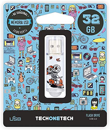 Techonetech Tec4002-32 Geschirrspülerbürste mit Spender, 32 GB Speicher, USB, Totenkopf Moto von Techonetech