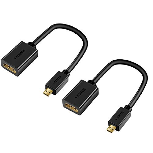 Techrum 2 Stück Micro HDMI Adapter Adapterkabel Micro-HDMI-auf-HDMI Kabel Micro-HDMI-Stecker auf Normal-HDMI-Verlängerungskabel Vergoldete 4k 3D 20cm für Gopro, Tablet, Kamera, Laptop von Techrum