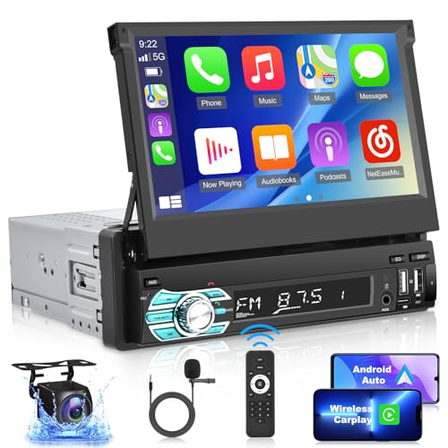 1 Din Autoradio mit Ausfahrbarem Display mit Drahtlos Carplay und Android Auto - 7 Zoll Autoradio Carplay Unterstützung Mirror Link USB Typ C + AHD Rückfahrkamera und Fernsteuerung 1 Din Autoradio mit Ausfahrbarem Display mit Drahtlos Carplay und Android Auto - 7 Zoll Autoradio Carplay Unterstützung Mirror Link USB Typ C + AHD Rückfahrkamera und Fernsteuerung von Techschermo