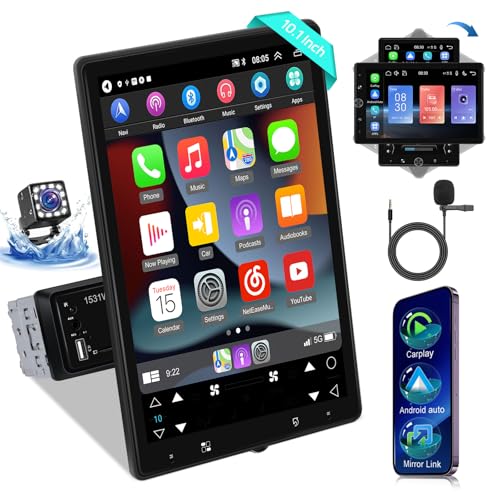 1 Din Autoradio mit Bildschirm, Kabelloses Carplay und Android Auto - 10,4 Zoll Drehbarer Touchscreen Autoradio Carplay mit Spiegelnder Link, Bluetooth, FM Radio, USB/AUX/SD Eingang + Rückfahrkamera 1 Din Autoradio mit Bildschirm, Kabelloses Carplay und Android Auto - 10,4 Zoll Drehbarer Touchscreen Autoradio Carplay mit Spiegelnder Link, Bluetooth, FM Radio, USB/AUX/SD Eingang + Rückfahrkamera von Techschermo
