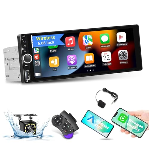 1 Din Autoradio mit Bildschirm mit Drahtlos Carplay & Android Auto - 6,86 Zoll IPS Touchscreen Autoradio mit EQ, FM/RDS Radio, Bluetooth, TF/AUX/USB/Type-C Port, SWC + Rückfahrkamera 1 Din Autoradio mit Bildschirm mit Drahtlos Carplay & Android Auto - 6,86 Zoll IPS Touchscreen Autoradio mit EQ, FM/RDS Radio, Bluetooth, TF/AUX/USB/Type-C Port, SWC + Rückfahrkamera von Techschermo