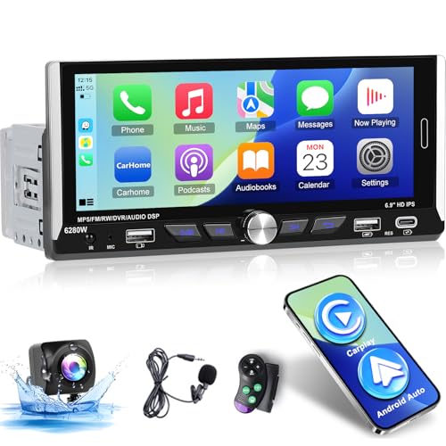 1 Din Autoradio mit Wireless Carplay & Android Auto - 6.9 Zoll 2.5D IPS Touchscreen Autoradio mit EQ FM/RDS Radio SWC TF/USB Disk/Type-C Eingang + AHD Rückfahrkamera 1 Din Autoradio mit Wireless Carplay & Android Auto - 6.9 Zoll 2.5D IPS Touchscreen Autoradio mit EQ FM/RDS Radio SWC TF/USB Disk/Type-C Eingang + AHD Rückfahrkamera von Techschermo