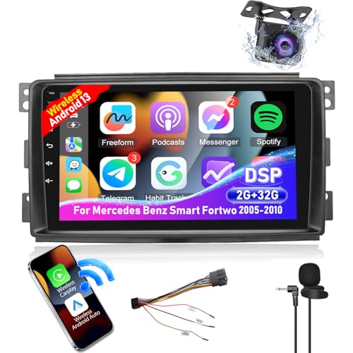 [2+32G]Android 13 Autoradio für Mercedes Benz Smart Fortwo 2005-2010 mit Carplay & Android Auto - 9 Zoll HD Touchscreen Carplay Radio mit Mirror Link WiFi GPS EQ FM/RDS Radio SWC + AHD Rückfahrkamera von Techschermo