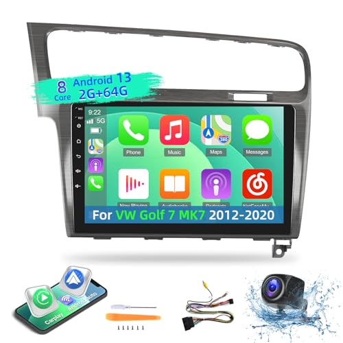 [2+64G] 8 Core Android Autoradio für VW Golf 7 MK7 2012-2020 mit Carplay & Android Auto - 10.1 Zoll IPS Touchscreen Radio mit DSP Mirror Link WiFi GPS SWC + Rückfahrkamera von Techschermo