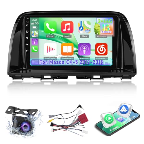 [2+64G] Android 13 Autoradio für Mazda CX-5 2012-2015 mit Wireless Carplay & Android Auto - 9 Zoll Touchscreen Autoradio mit HiFi, GPS, WiFi Mirror Link + Canbus + AHD Rückfahrkamera von Techschermo