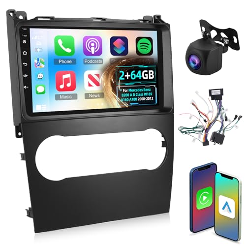 [2+64G]Android 13 Autoradio für Mercedes Benz B200 A B Class W169 A160 A180 2008-2012 mit Wireless Carplay & Android Auto, 9 Zoll Touchscreen Autoradio mit WiFi GPS DSP FM/RDS SWC + AHD Rückfahrkamera von Techschermo