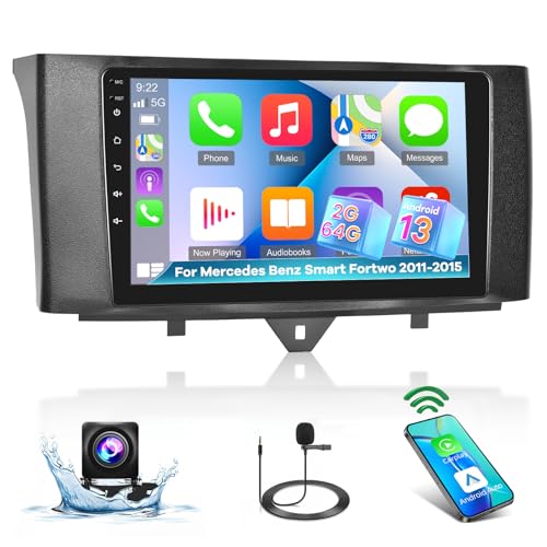 [2+64G] für Mercedes Benz Smart Fortwo 2011-2015 Upgrade DSP Audio - 9 Zoll Touchscreen Android 13 Autoradio - Wireless Carplay & Android Auto, GPS, WiFi, Mirror Link, SWC + Rückfahrkamera von Techschermo