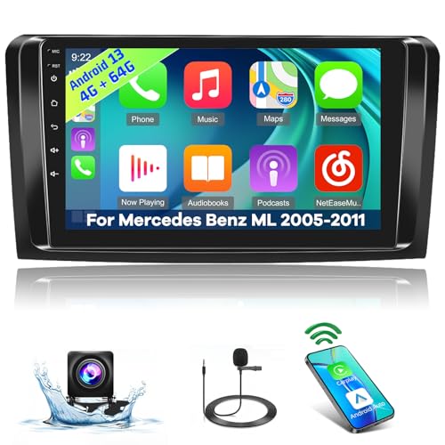 [4+64G] Carplay Autoradio für Mercedes Benz W164 ML350 ML500 GL350 GL450 2005-2011 - 9 Zoll IPS 1280*720P Touchscreen Radio - Drahtlos Android Auto, AI DSP, Homepage Anpassen, SWC + AHD Rückfahrkamera von Techschermo