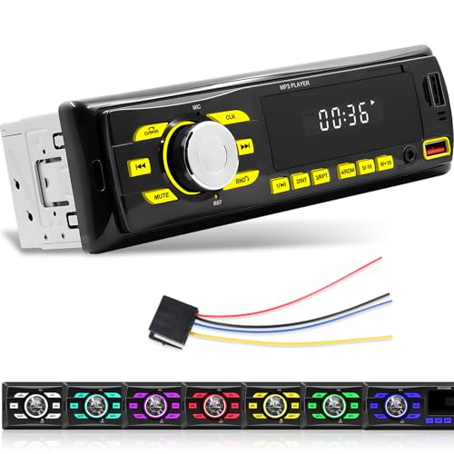 Autoradio 1 Din mit Dual Bluetooth - Autoradio Bluetooth mit FM Radio, APP Positionierung, Schutz vor Umgekehrter Verbindung, Sprachassistenz, 2 USB/AUX + Fernbedienung von Techschermo