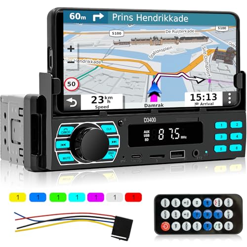 Autoradio Bluetooth 5.1-1 Din Autoradio mit Handyhalterung - App Steuerung, Sprachsteuerung, Freisprechfunktion, FM Radio, USB/Type-C Laden, Bunte Hintergrundbeleuchtung + Fernsteuerung Autoradio Bluetooth 5.1-1 Din Autoradio mit Handyhalterung - App Steuerung, Sprachsteuerung, Freisprechfunktion, FM Radio, USB/Type-C Laden, Bunte Hintergrundbeleuchtung + Fernsteuerung von Techschermo