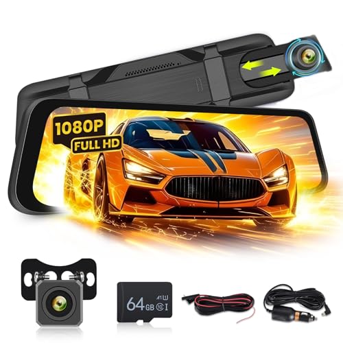 Rückfahrkamera Spiegel - 9.66 Zoll HD Spiegel Dashcam mit Sprachsteuerung, Nachtsicht, G-Sensor, Einparkhilfe, 24H Parküberwachung + AHD wasserdichte Rückfahrkamera + 64GB Ka Rückfahrkamera Spiegel - 9.66 Zoll HD Spiegel Dashcam mit Sprachsteuerung, Nachtsicht, G-Sensor, Einparkhilfe, 24H Parküberwachung + AHD wasserdichte Rückfahrkamera + 64GB Ka von Techschermo
