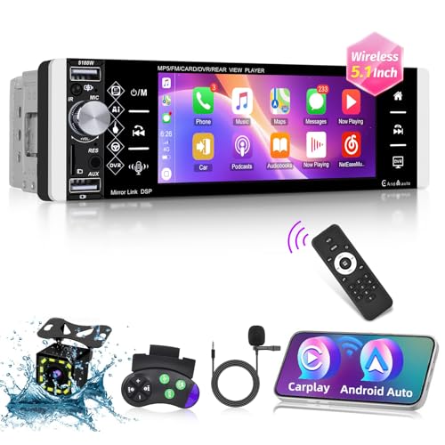 Techschermo Autoradio 1 Din mit Bildschirm mit Drahtlos Carplay & Android Auto - 5,1 Zoll IPS Touchscreen Autoradio mit Spiegelnder Link, FM/AM/RDS Radio, TF/AUX/USB Anschluss, SWC + Rückfahrkamera Techschermo Autoradio 1 Din mit Bildschirm mit Drahtlos Carplay & Android Auto - 5,1 Zoll IPS Touchscreen Autoradio mit Spiegelnder Link, FM/AM/RDS Radio, TF/AUX/USB Anschluss, SWC + Rückfahrkamera von Techschermo