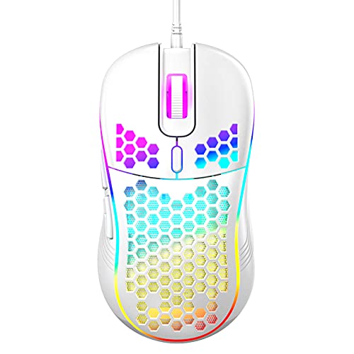 Honeycomb Gaming-Maus, kabelgebunden, RGB-Hintergrundbeleuchtung und 7200 einstellbare DPI, ergonomische und leichte USB-Computermaus mit hochpräzisem Sensor für Windows-PCs und Laptop-Gamer, Weiß von Techsea