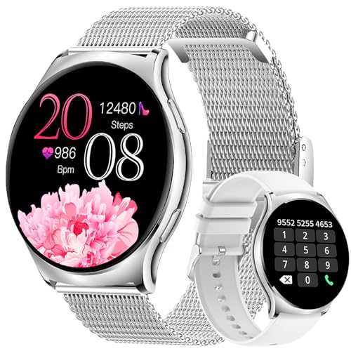 Smartwatch Damen,Smartwatch mit Telefonfunktion 1.43" AMOLED Touchscreen,Uhren Fitness Tracker IP68 Wasserdicht/Blutsauerstoff/Sportuhr Aktivitätstracker für Android/iOS,Silber von Techtrix