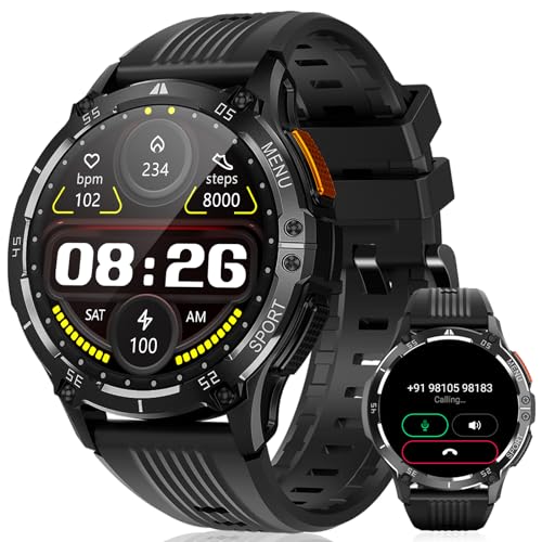 Techtrix Smartwatch Herren mit Telefonfunktion 1,43" Always-On-Display, Armbanduhr Rund mit 120+ Sport, Herzfrequenz, SpO2 Schlafmonitor Fitness Tracker IP67 für iOS Android Schwarz von Techtrix