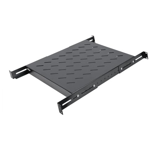 TECMOJO 1U belüftetes Regal mit 4 Pfosten, verstellbar, schwarz, 109,8 kg, kaltgewalzter Stahl, für IT-Datennetzwerkschränke, Rackgehäuse 45,7 cm/55,9 cm/66 cm/81,3 cm (18 Zoll tief) von Tecmojo