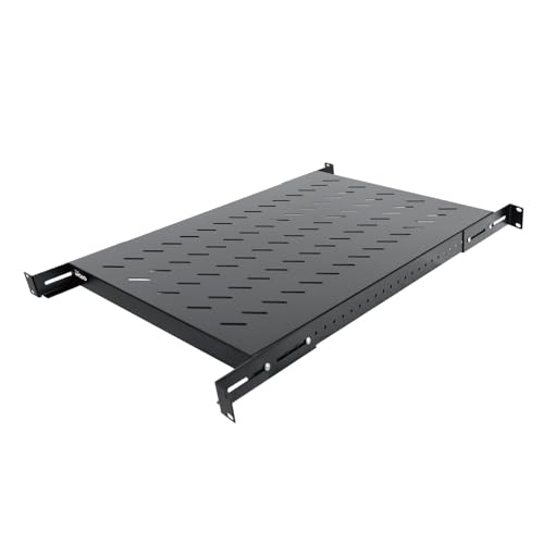 TECMOJO 1U belüftetes Regal mit 4 Pfosten, verstellbar, schwarz, 109,8 kg, kaltgewalzter Stahl, für IT-Datennetzwerkschränke, Rackgehäuse 45,7 cm/55,9 cm/66 cm/81,3 cm (32 Zoll tief) von Tecmojo