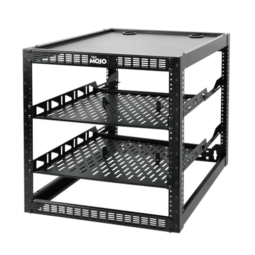 Tecmojo 12U Netzwerk-Rack mit offenem Rahmen für IT- und AV-Geräte, AV-Rack, bodenstehend oder zur Wandmontage, mit 2 1U-Rack-Regalen und Montagematerial, Netzwerk-Rack für 48,3 cm Netzwerk, Audio von Tecmojo