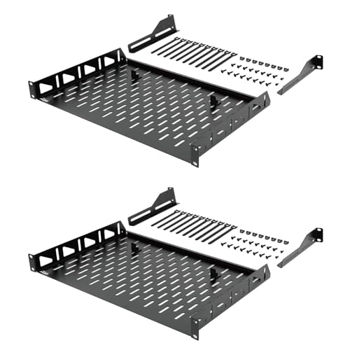 Tecmojo 1U Freischwinger-Regal, 304,8 mm Tiefe, 48,3 cm Rack-Halterung mit Anti-Rutsch-Stops, Server- und Netzwerk-Rack-Regal, 50 kg Kapazität, belüftet, 1 HE, Schwarz, 2 Stück von Tecmojo