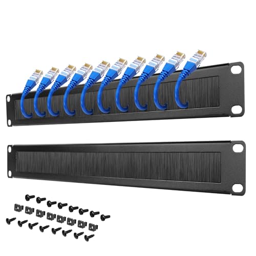 Tecmojo 1U Rack-Montage-Kabelmanagement-Panel mit Bürste, Rack-Pinselplatte für 48,3 cm (19 Zoll) Server-Rack oder Netzwerkschrank, Schwarz, 2 Stück von Tecmojo