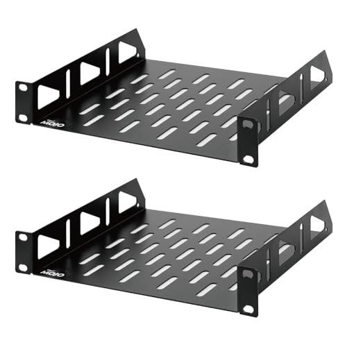 Tecmojo 1U Rack-Regal, 25,4 cm Universal-Rack-Montageregal, 20,3 cm tiefe, belüftete, freitragende Ablage für 25,4 cm Server- und Netzwerkschränke, Tragkraft 10 kg, Schwarz, ohne Lippe (2 Stück) von Tecmojo