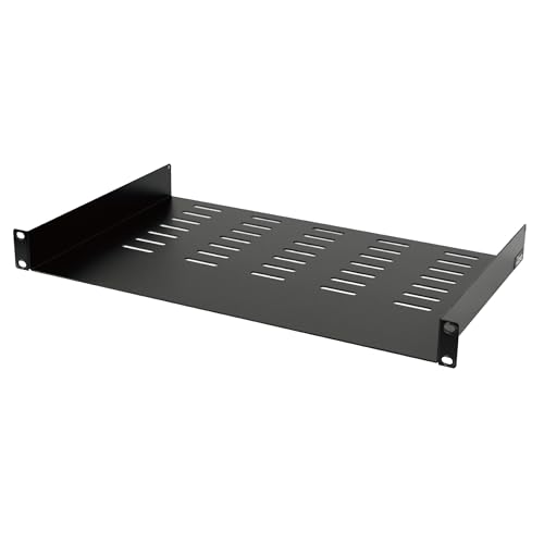 Tecmojo 1U Server-Rack-Regal, 270 mm tiefes Rack-Regal, belüftetes freitragender Regalboden für 48,3 cm Server-Racks und Netzwerkschränke, Tragkraft 20 kg, schwarz, keine Lippe. von Tecmojo